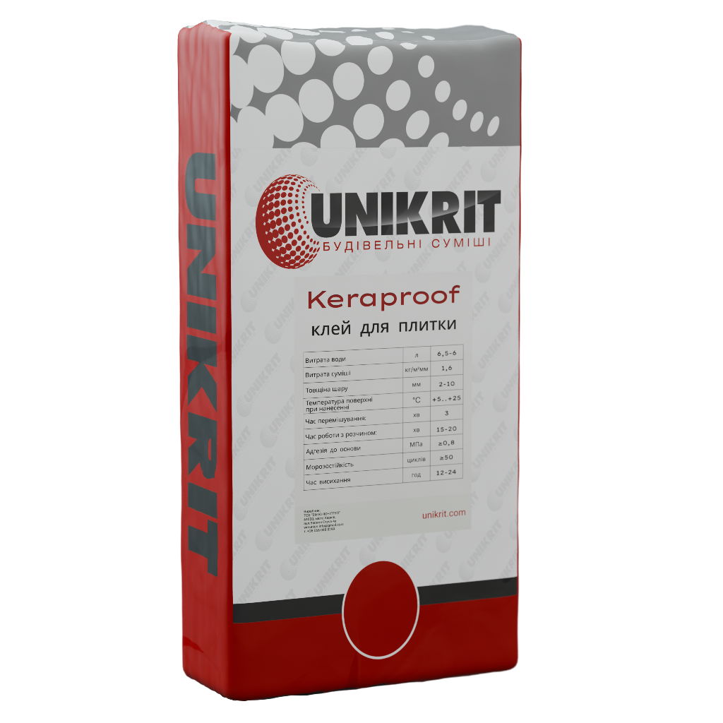 Універсальний клей для плитки UNIKRIT KeraProof, 25 кг